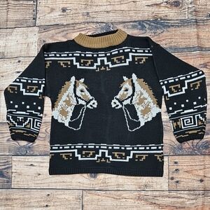 Vintage Design Zone Wild Horse Cardigan Equestrian Knit Sweater Women's Size Med